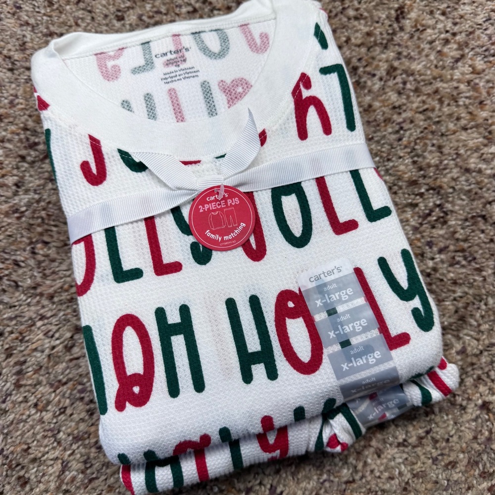 Carters‎ Adult Womens XLarge Pajama Set "OH JOLLY" Christmas Holiday Waffle Knit